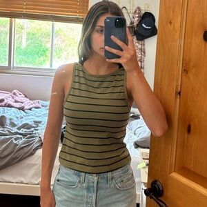 Urban outfitters green striped boat neck tank